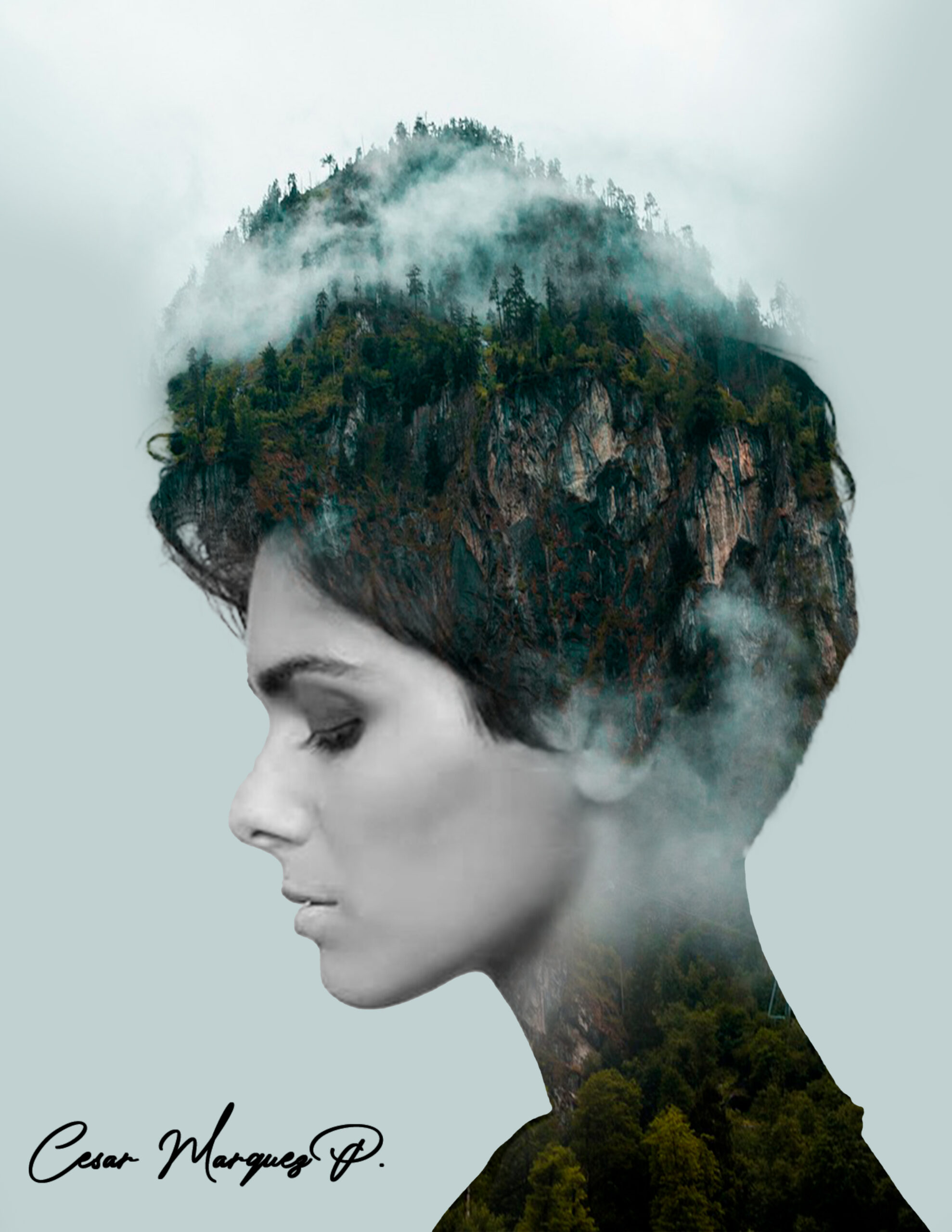 EFECTO SUPERPONER MUJER BOSQUE